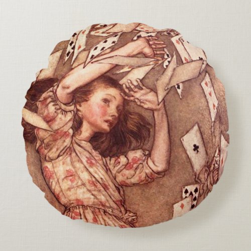 Alice in Wonderland Illustration Cards Round Pillow