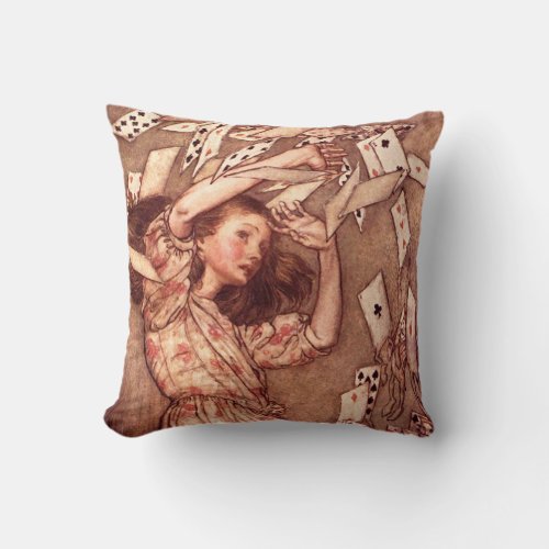 Alice in Wonderland Illustration Cards Throw Pillow