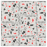 Alice in Wonderland in Black White Red on White Fabric