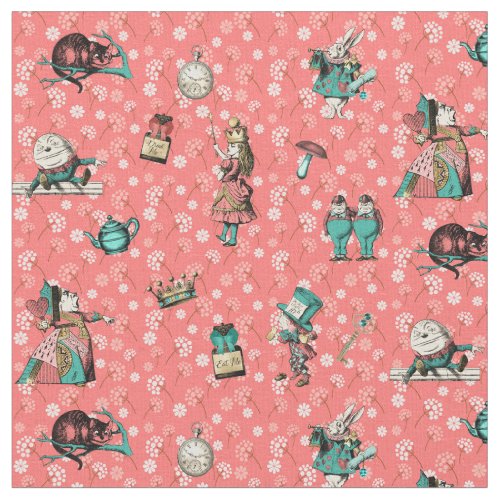 Alice in Wonderland in coralturquoise on floral Fabric