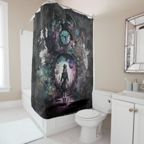 Alice in Wonderland  Into the Rabbit Hole Shower Curtain