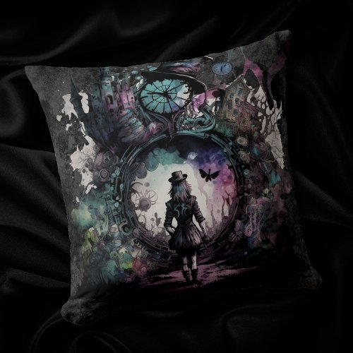 Alice in Wonderland  Into the Rabbit Hole Throw Pillow