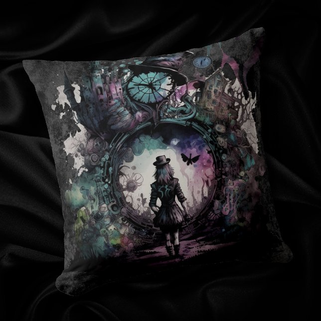 Alice in Wonderland | Into the Rabbit Hole Throw Pillow (Creator Uploaded)