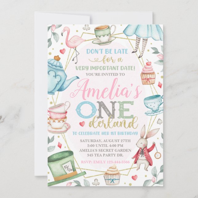 Alice in Wonderland Invitation, Onederland Invite (Front)