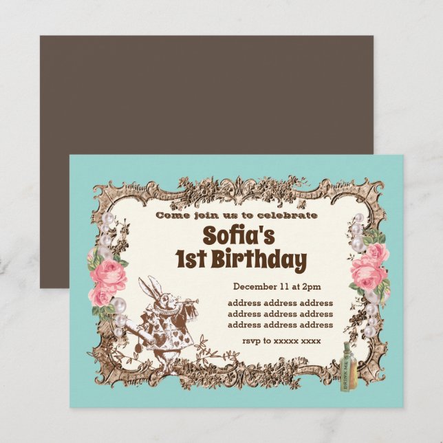 alice in wonderland invitation  postcard (Front/Back)
