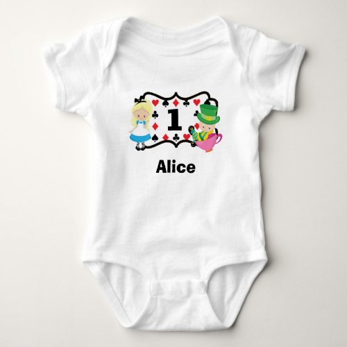 Alice in Wonderland Kids 1st Birthday Party Custom Baby Bodysuit