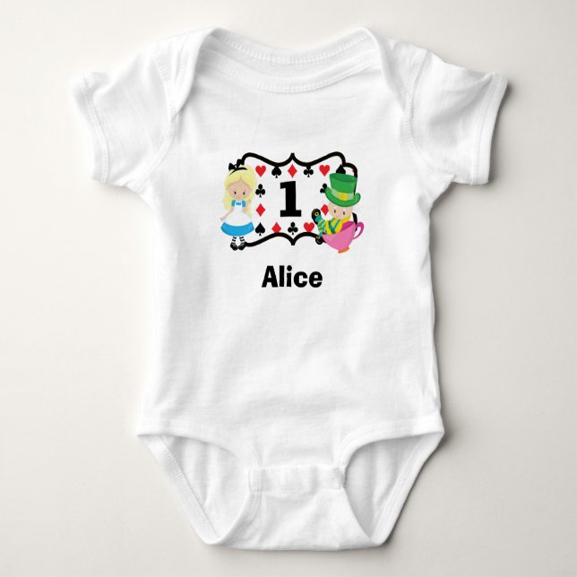 Alice in Wonderland Kids 1st Birthday Party Custom Baby Bodysuit (Front)