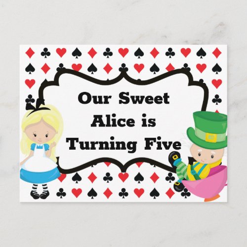 Alice in Wonderland Kids Birthday Party Invitation Postcard
