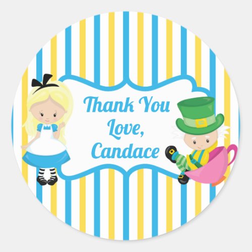 Alice in Wonderland Kids Birthday Party Thank You Classic Round Sticker