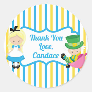 Alice in Wonderland Kids Birthday Party Thank You Classic Round Sticker