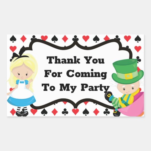 Alice in Wonderland Kids Birthday Party Thank You Rectangular Sticker