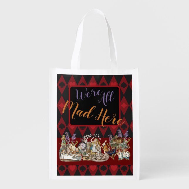 Alice in Wonderland Mad Cheshire Cat Grocery Bag (Front)