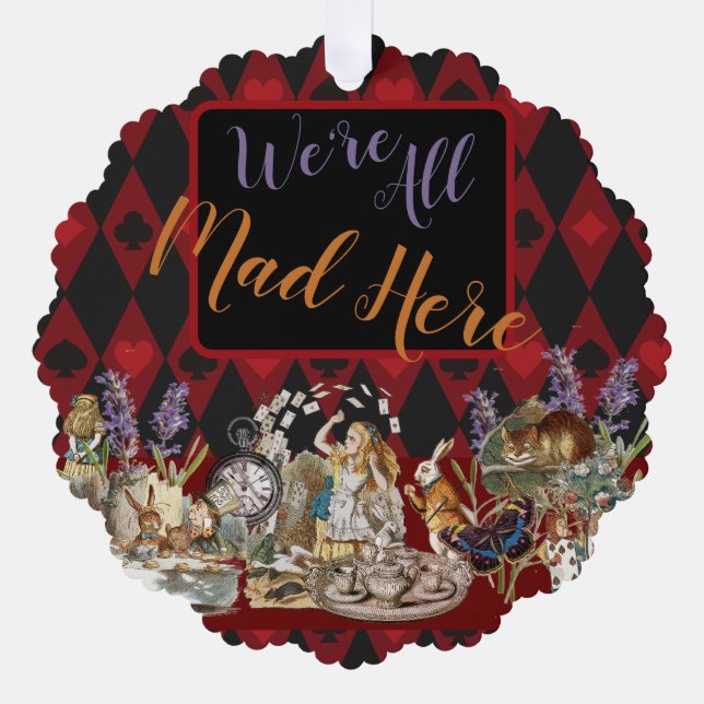 Alice in Wonderland Mad Cheshire Cat Ornament Card (Front)