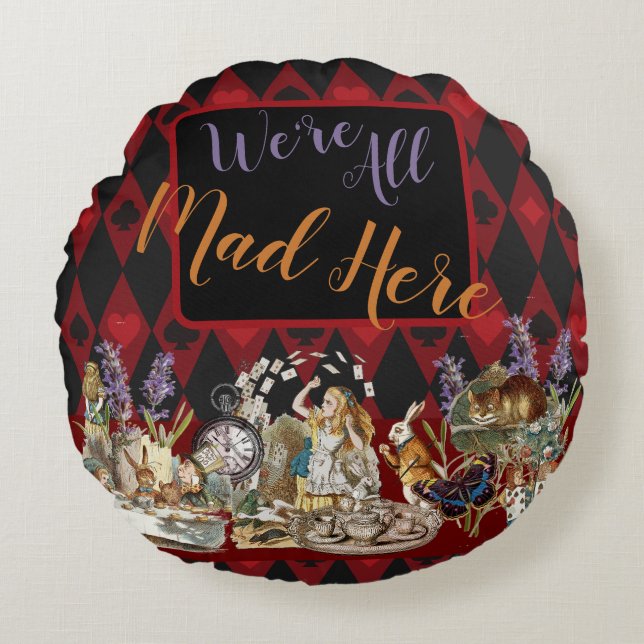 Alice in Wonderland Mad Cheshire Cat Round Pillow (Front)