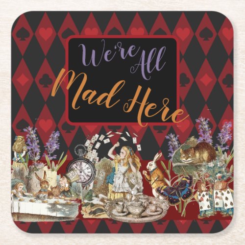 Alice in Wonderland Mad Cheshire Cat Square Paper Coaster