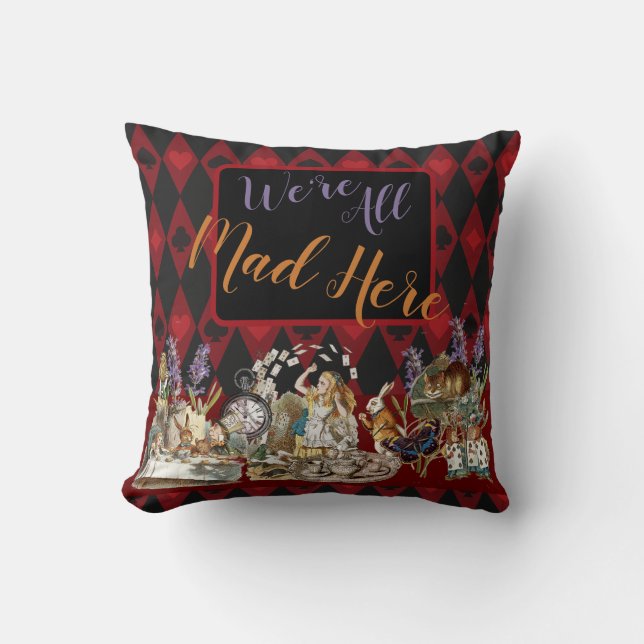 Alice in Wonderland Mad Cheshire Cat Throw Pillow (Front)