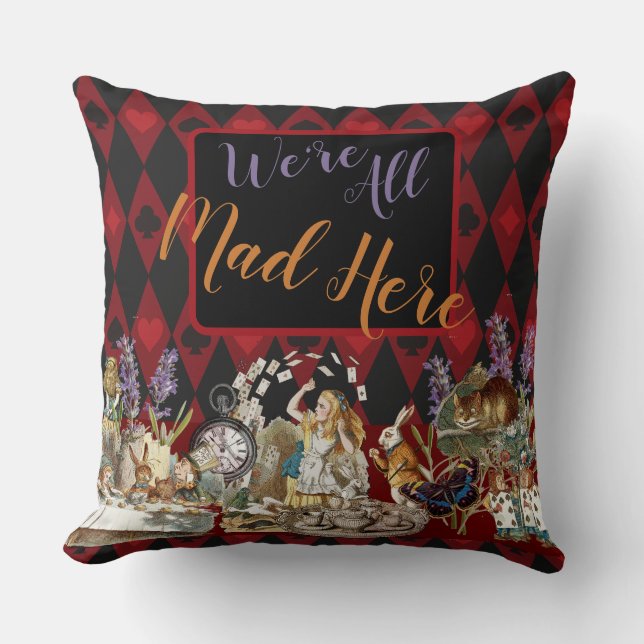 Alice in Wonderland Mad Cheshire Cat Throw Pillow (Front)