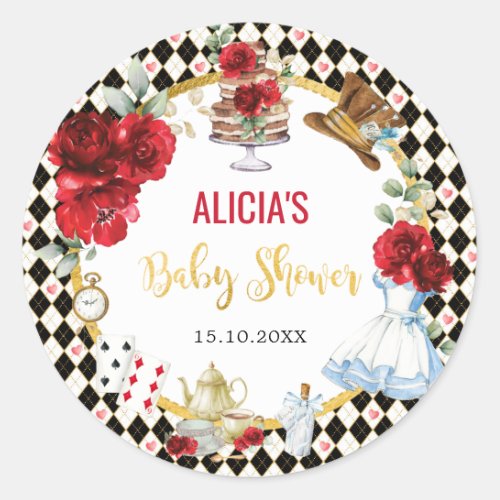 Alice in Wonderland Mad Hatter Baby Shower Tea Classic Round Sticker