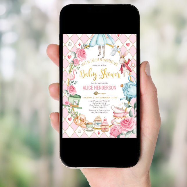 Alice in Wonderland Mad Hatter Baby Shower Tea Invitation (Front Digital)
