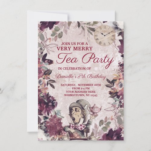 Alice in Wonderland Mad Hatter Birthday Tea Party Invitation