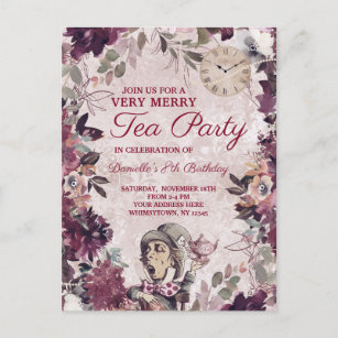 Alice in Wonderland Mad Hatter Birthday Tea Party Invitation Postcard