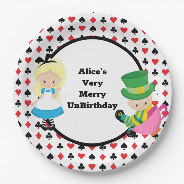Alice in Wonderland Mad Hatter Card Deck Party Paper Plates (Front)