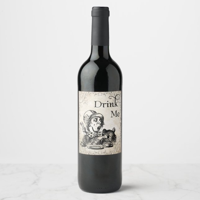 Alice in Wonderland Mad Hatter Drink Me Bottle Wine Label (Front)