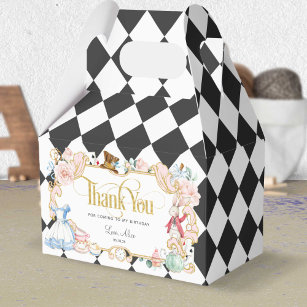 Alice in wonderland, mad hatter tea party birthday favor boxes