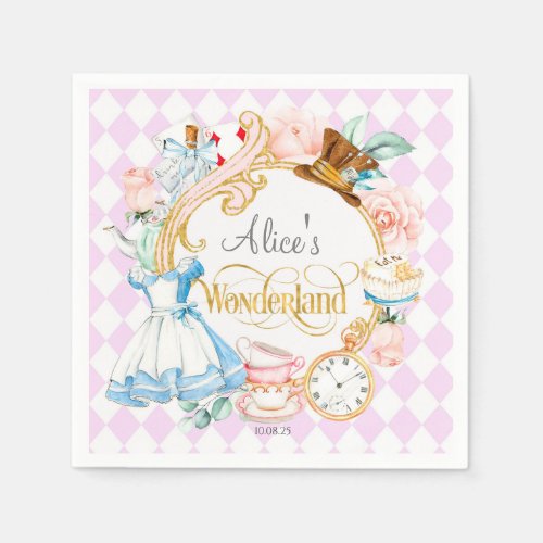 Alice in Wonderland Mad hatter tea party birthday Napkins