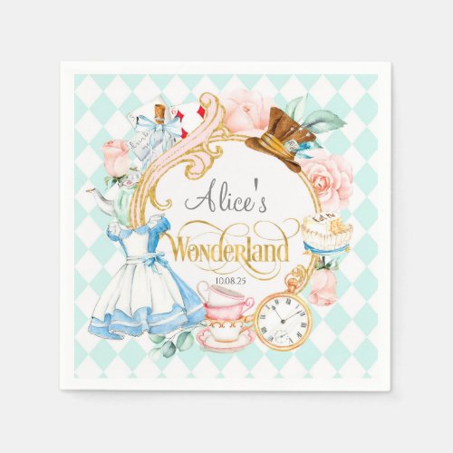 Alice in Wonderland Mad hatter tea party birthday Napkins