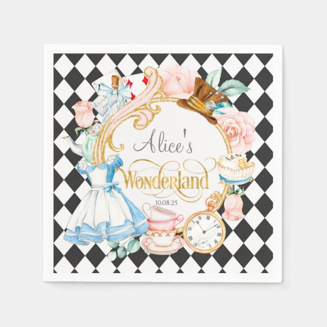 Alice in Wonderland, Mad hatter tea party birthday Napkins (Front)