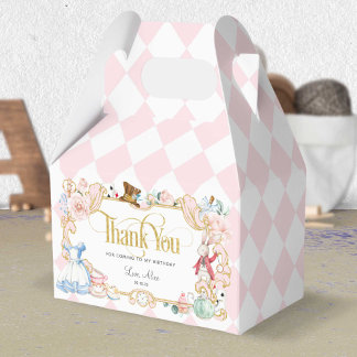 Alice in wonderland, mad hatter tea party pink  favor boxes