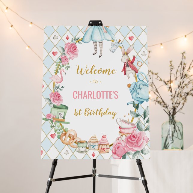 Alice in Wonderland Mad Hatter Tea Party Welcome Foam Board (In Situ (Stand))