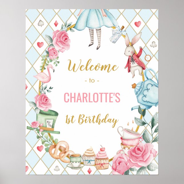 Alice in Wonderland Mad Hatter Tea Party Welcome Poster (Front)
