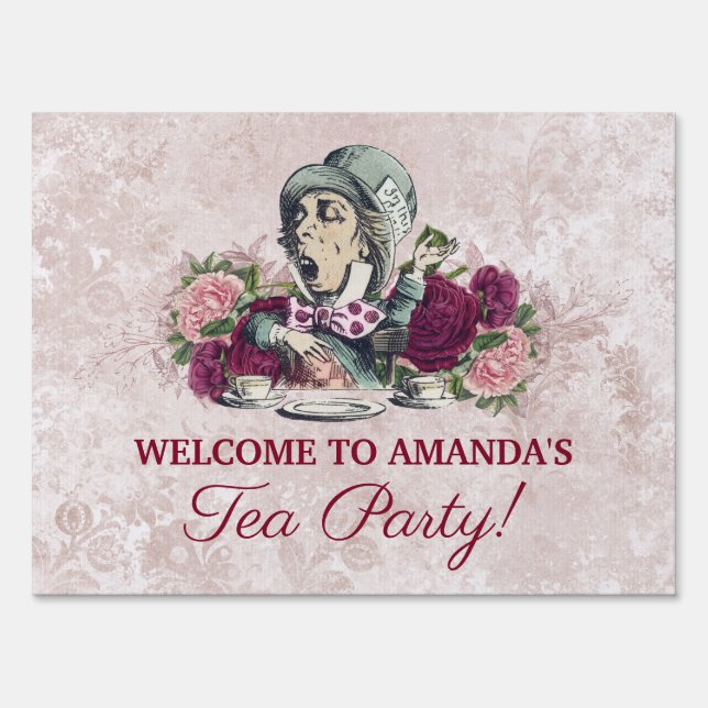 Alice in Wonderland Mad Hatter Tea Party Welcome Sign (Front)