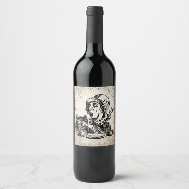 Alice in Wonderland Mad Hatter Wine Bottle Wine Label (Front)