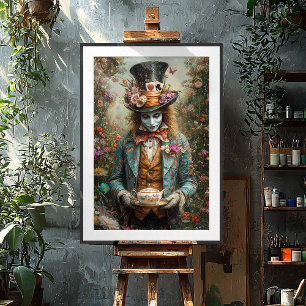 Alice in Wonderland Mad Hatter with Teapot Story Framed Art