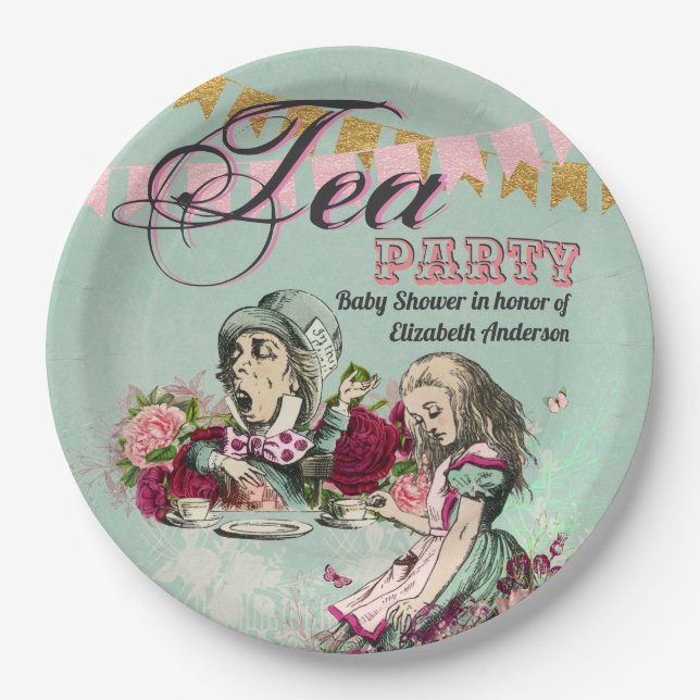 Alice In Wonderland Mad Hatters Tea Party Custom Paper Plates (Front)