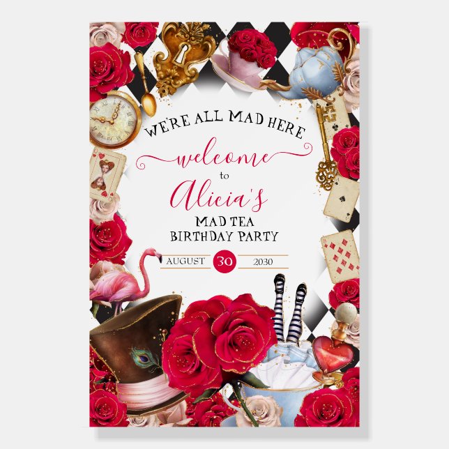 Alice in Wonderland Mad Tea Birthday Welcome Sign (Front)