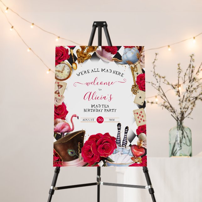 Alice in Wonderland Mad Tea Birthday Welcome Sign (In Situ (Stand))