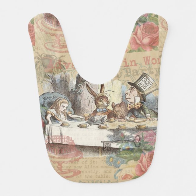 Alice in Wonderland Mad Tea Party Art Baby Bib (Front)