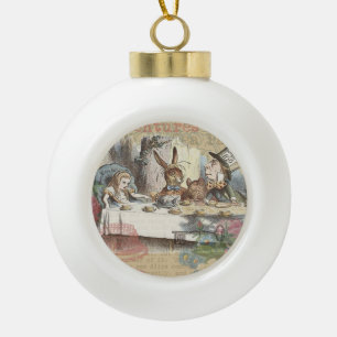 Alice in Wonderland Mad Tea Party Art Ceramic Ball Christmas Ornament