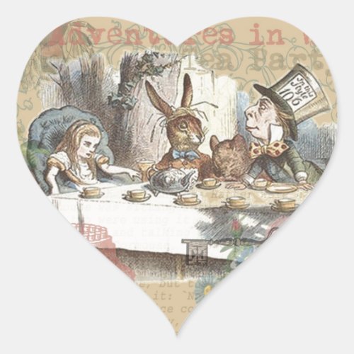 Alice in Wonderland Mad Tea Party Art Heart Sticker