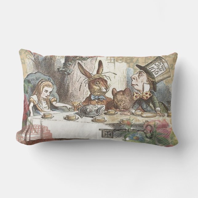 Alice in Wonderland Mad Tea Party Art Lumbar Pillow (Front)