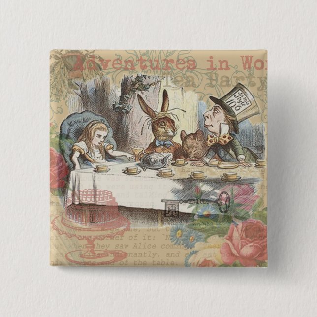 Alice in Wonderland Mad Tea Party Art Pinback Button (Front)