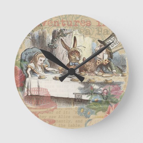 Alice in Wonderland Mad Tea Party Art Round Clock