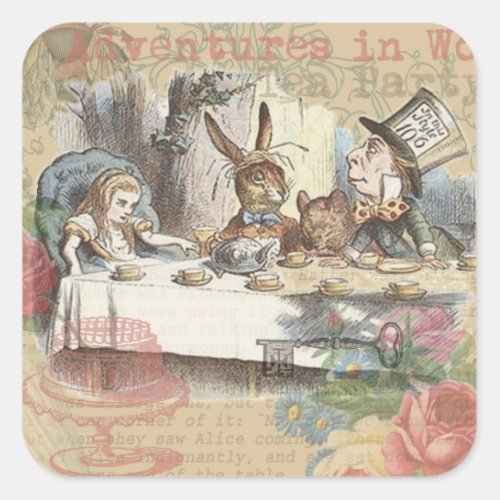 Alice in Wonderland Mad Tea Party Art Square Sticker