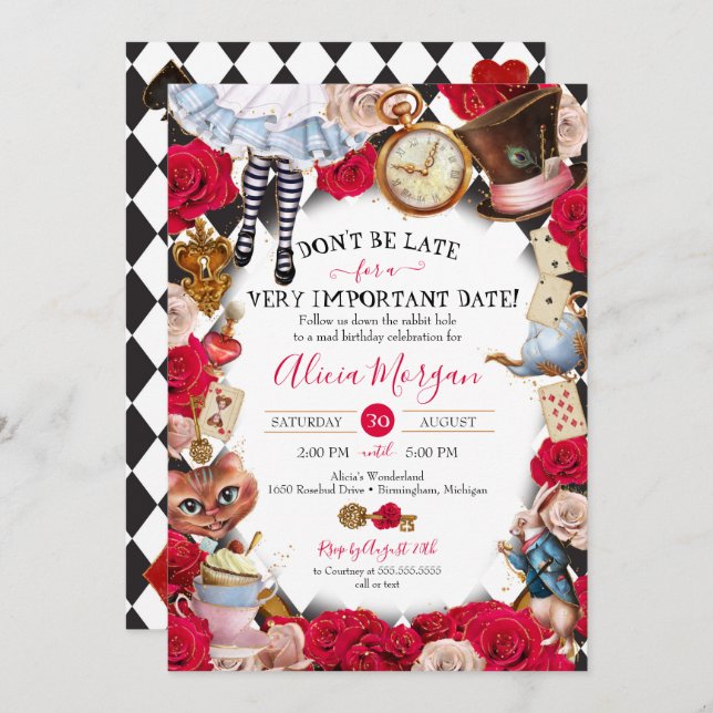Alice in Wonderland Mad Tea Party Birthday  Invitation (Front/Back)
