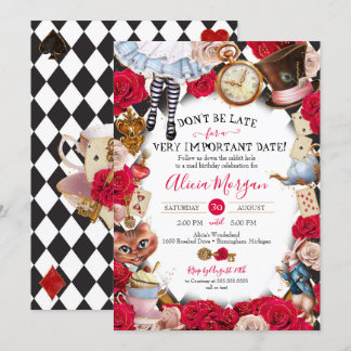 Alice in Wonderland Mad Tea Party Birthday Invitation