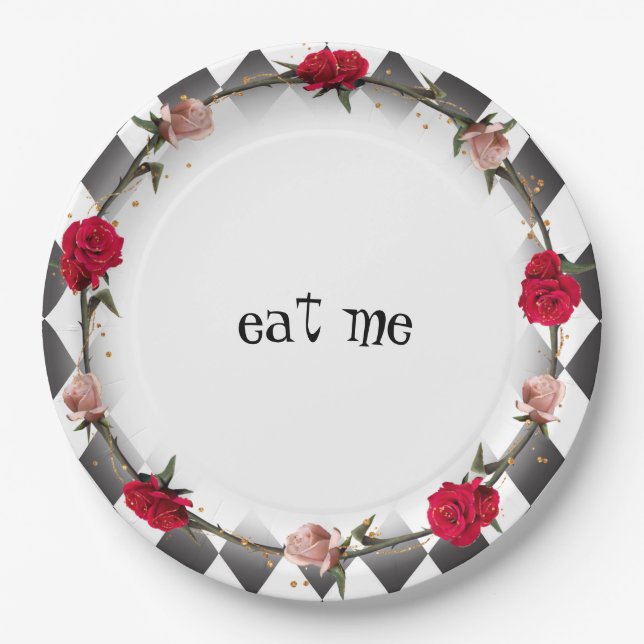 Alice in Wonderland Mad Tea Party Eat Me Paper Plates (Front)
